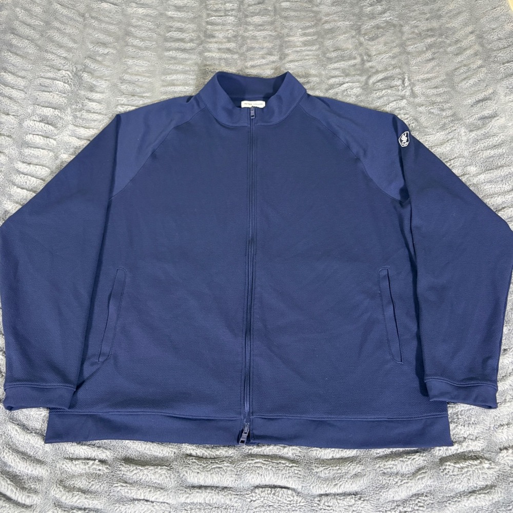 Peter Millar Mens XL Navy Blue Textured Full Zip Track Jacket Golf Performance